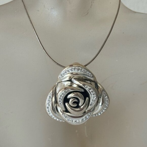 Sterling Silver 925 Omega Necklace with Electroform Rose Flower Pendant - Picture 10 of 14